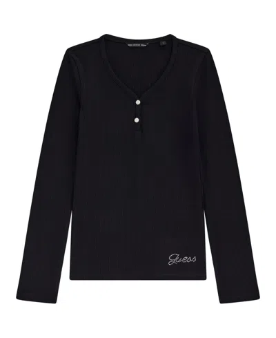 Guess Kids' Girls 7-16 Mini Me Style Stretch Rib Long Sleeve T-shirt In Black