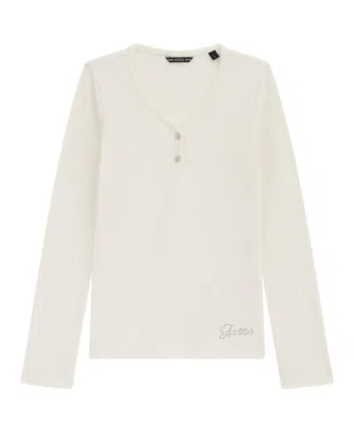 Guess Kids' Girls 7-16 Mini Me Style Stretch Rib Long Sleeve T-shirt In White