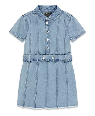 Guess Kids' Girls' 7-16 Short-sleeve Denim Dress In Blue