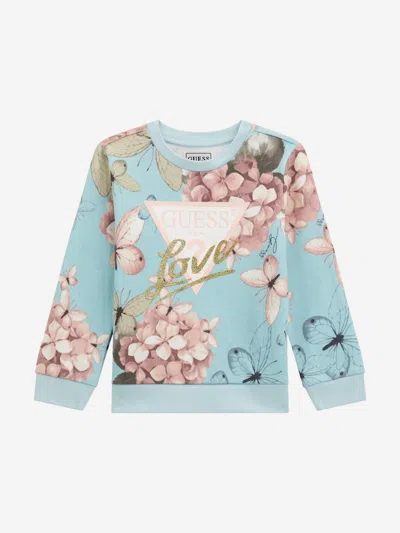 Guess Kids'  Girls Butterfly Collage Sweatshirt In Blue