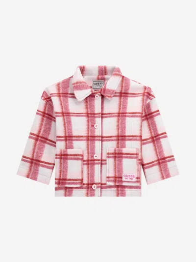 Guess Kids'  Girls Check Bonded Cloth Jacket In Pink