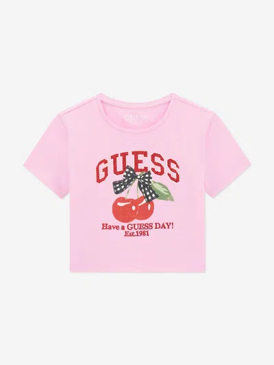 Guess Babies'  Girls Cropped Cherry T-shirt In Pink