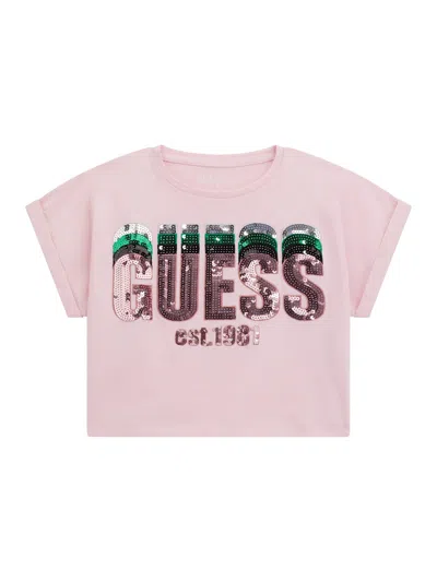 Guess Babies' Girls Cropped Logo T-shirt In Pink