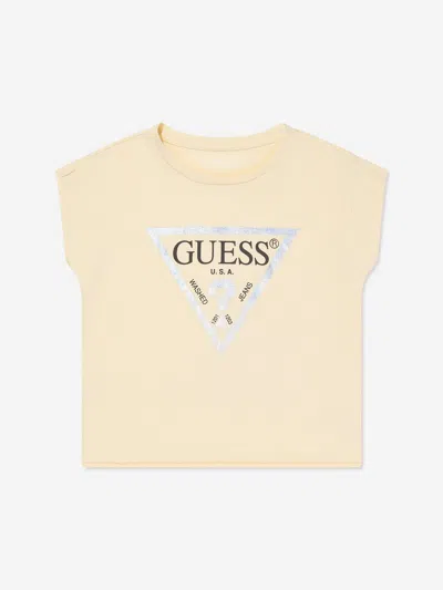 Guess Kids' Girls Cropped Logo T-shirt In Yellow