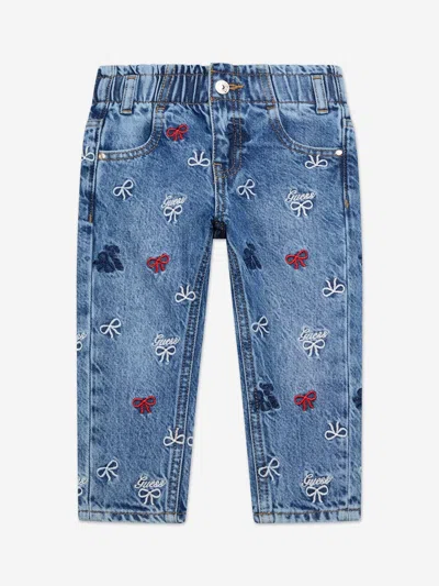 Guess Kids'  Girls Embroidered Bow Mom Jeans In Blue