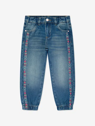 Guess Babies' Girls Embroidered Denim Joggers In Blue