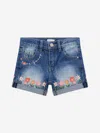 Guess Girls Embroidered Flower Denim Shorts In Blue