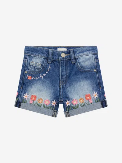 Guess Kids' Girls Embroidered Flower Denim Shorts In Blue