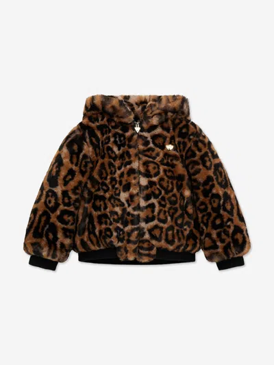 Guess Kids'  Girls Faux Fur Bomber Jacket In Brown