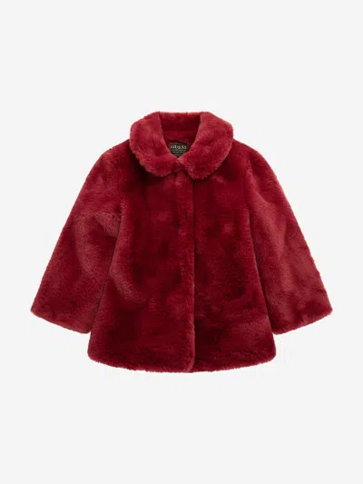 Guess Kids' Girls Faux Fur Jacket In Red