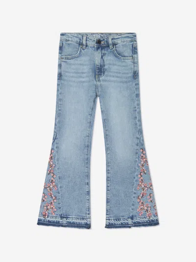 Guess Kids' Girls Floral Flared Denim Jeans In Blue