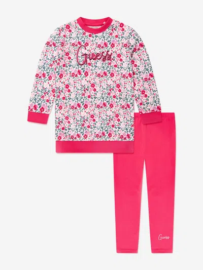 Guess Kids' Floral-print Cotton Tracksuit Set In Multicoloured