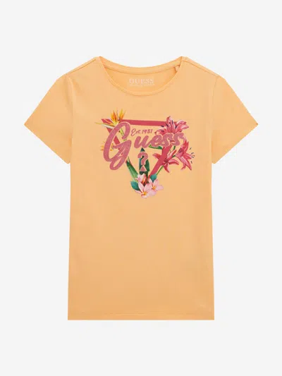 Guess Babies' Girls Floral Logo T-shirt In Orange