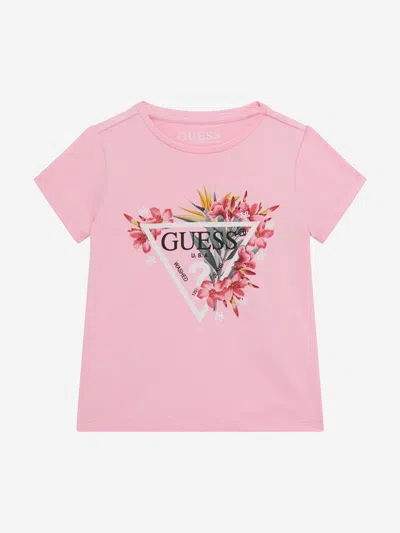 Guess Babies' Girls Floral Logo T-shirt In Pink