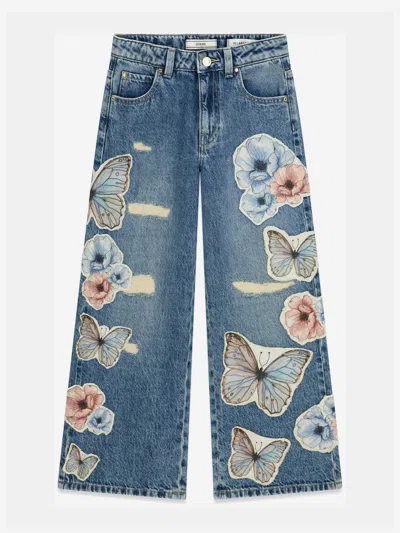 Guess Kids'  Girls Flower And Butterfly Relaxed Jeans In Blue