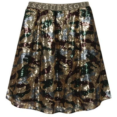 Guess Kids' Girls Gold Sequin Camouflage Skirt In Multi