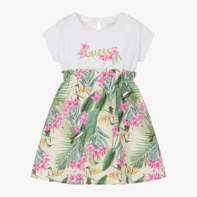 Guess Kids' Girls Green Cotton Tropical Print Dress