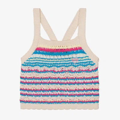 Guess Kids' Girls Ivory & Pink Cotton Crochet Top In Neutrals