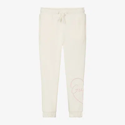 Guess Babies' Girls Ivory Cotton Heart Joggers In Neutral