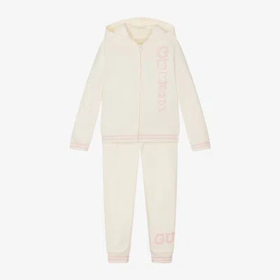 Guess Babies' Girls Ivory Cotton Tracksuit In Neutral