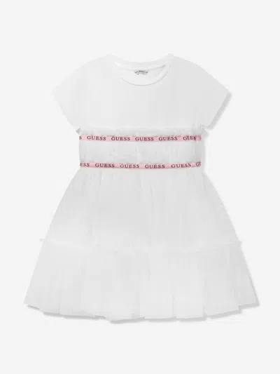 Guess Kids' Logo-tape Tulle Dress In White
