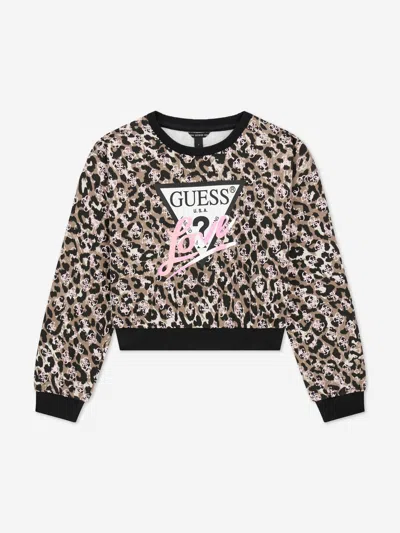 Guess Kids'  Girls Leopard Print Midi Oversized Sweatshirt In Black