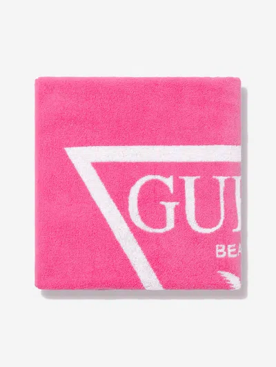 Guess Girls Logo Beach Towel In Pink