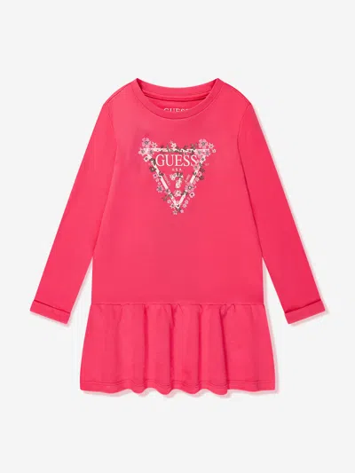 Guess Kids' Girls Logo Print Jersey Dress In Pink