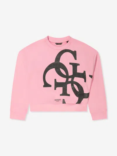 Guess Kids' Logo-print Cotton Sweatshirt In Pink