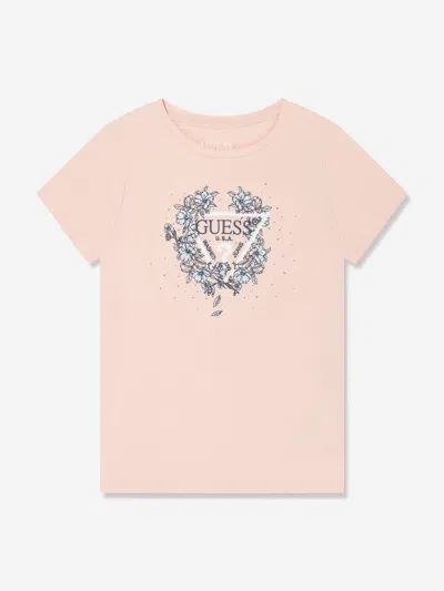 Guess Kids' Girls Logo Print T-shirt In Pink