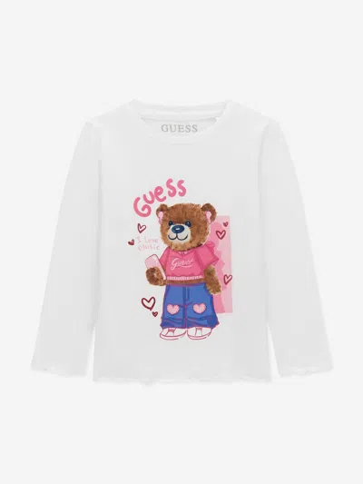 Guess Babies'  Girls Long Sleeve Bear T-shirt In White