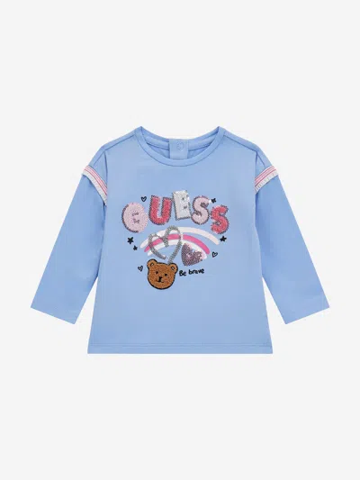 Guess Babies'  Girls Long Sleeve Logo T-shirt In Blue