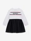 Guess Girls Mixed Fabric Dress In White
