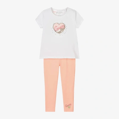 Guess Kids' Girls Orange & White Cotton Leggings Set