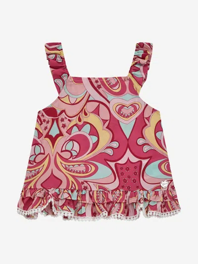 Guess Kids' Abstract-print Ruffled Top In Pink