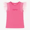 GUESS GIRLS PINK COTTON TULLE SLEEVE T-SHIRT