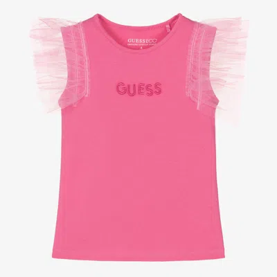 Guess Kids' Girls Pink Cotton Tulle Sleeve T-shirt
