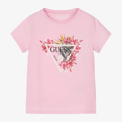 Guess Kids' Girls Pink Floral Cotton T-shirt