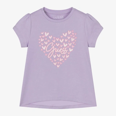 Guess Kids' Girls Purple Cotton Hearts T-shirt