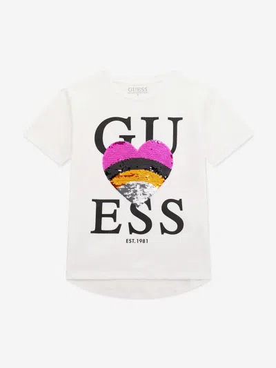 Guess Babies' Girls Sequin Heart T-shirt In White