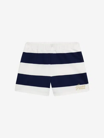 Guess Kids' Girls Navy Blue Striped Cotton Shorts In Multicoloured