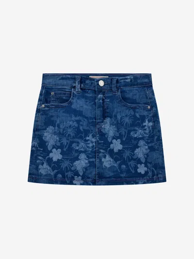Guess Kids' Girls Tropical Jungle Denim Skirt In Blue