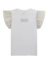 Guess Girls Tulle Sleeve T-shirt In White