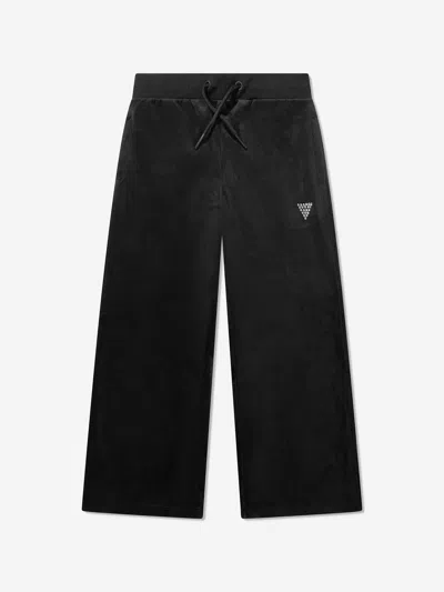 Guess Kids' Logo-embellished Velvet Track Pants In Black