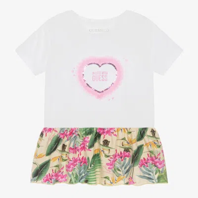 Guess Kids' Girls White & Sequin Heart Cotton T-shirt