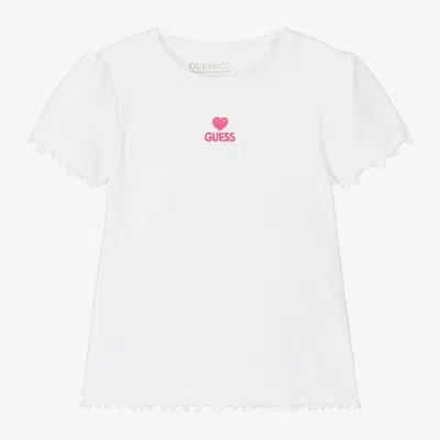 Guess Babies' Girls White Ribbed Cotton Jersey T-shirt