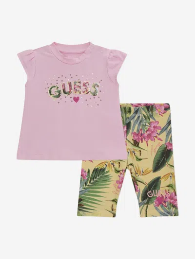 Guess Babies' Girls Wild Tulip Leggings Set In Pink