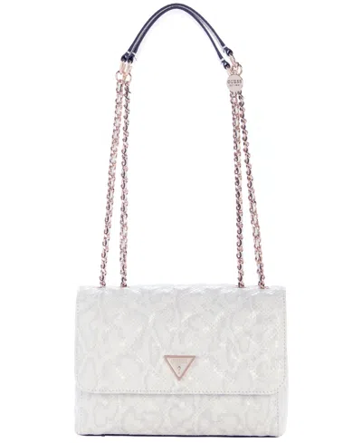 Guess Giully Ii Dual Compartment Convertible Small Flap Bag In White