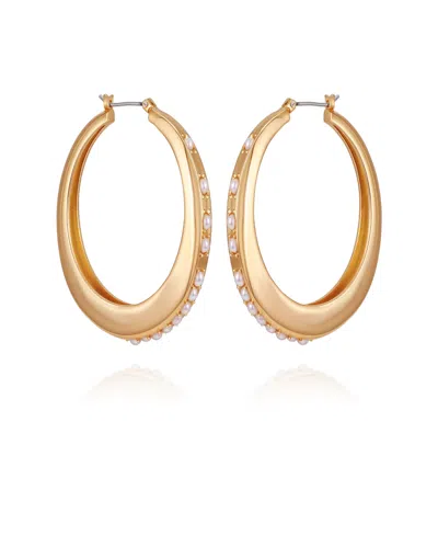 Guess Glass Stone & Imitation Pearl Hoop Earrings In Gold