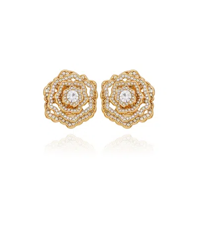 Guess Glass Stone Floral Stud Earrings In Gold